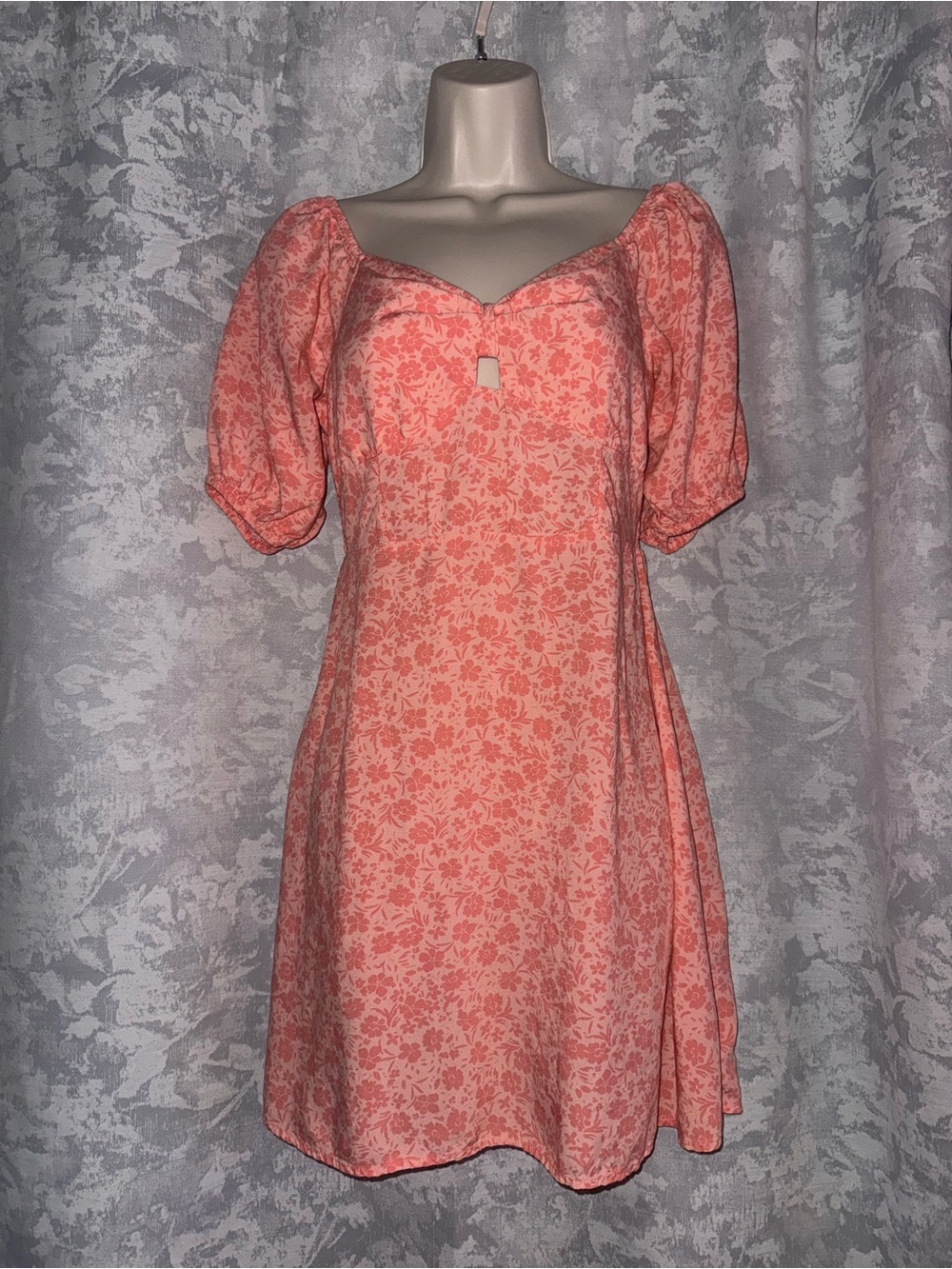 Billabong Floral Puff-Sleeve Coral Mini Dress size Small